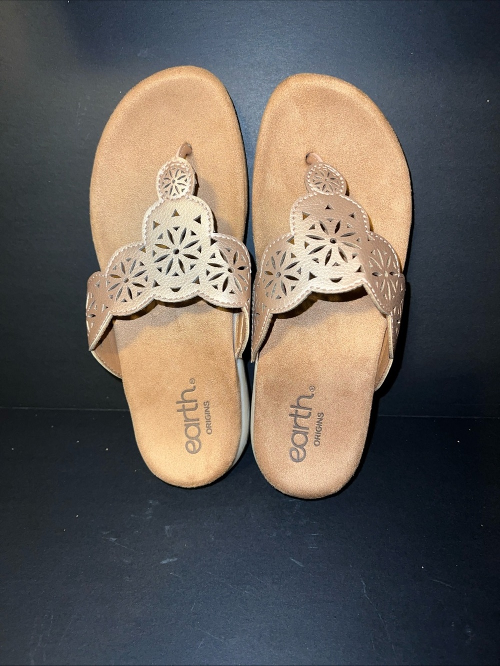 Earth Origins Women's Laser-Cut Tan Thong Sandals